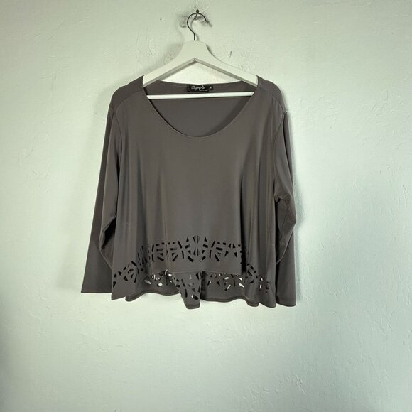 Sympli Womens Brown 3/4 Sleeve Laser Cut Hem Top Size 16 Stretch Relaxed Fit - Picture 1 of 8